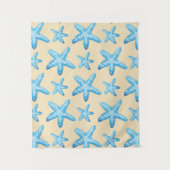 水彩画の青いヒトデパターン タペストリー (正面)