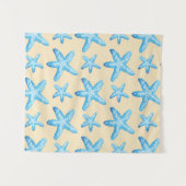 水彩画の青いヒトデパターン タペストリー (正面(横))