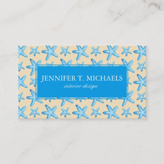 水彩画の青いヒトデパターン 名刺 (正面)