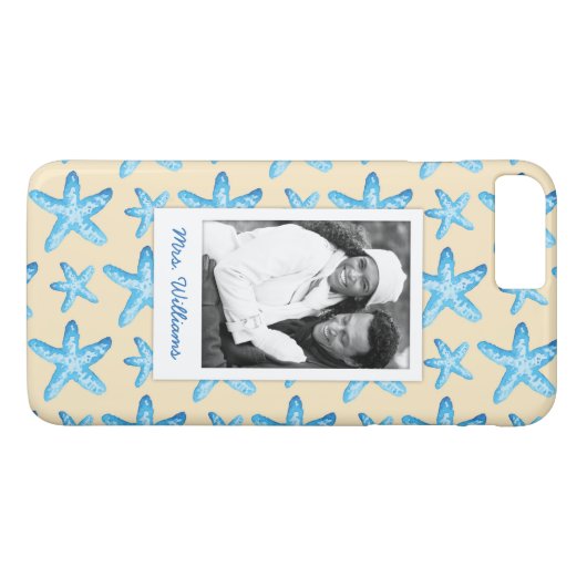 水彩画の青いヒトデ|あなたの写真及び名前 Case-Mate iPhoneケース (裏面(横))