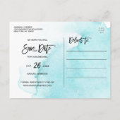 水彩画の青いビーチの行先の保存日付 案内ポストカード (裏面)