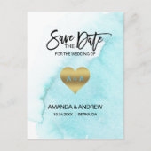 水彩画の青いビーチの行先の保存日付 案内ポストカード (正面)