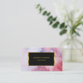 水彩画の青いピンクの（ばちゃばちゃ）跳ねるの金ゴールドフレーム 名刺 (スタンド正面)