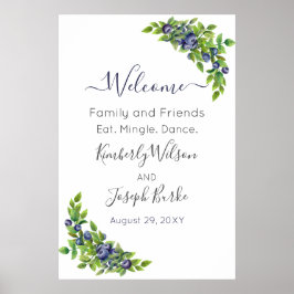 水彩画の青いブルーベリーの植物学的なウェルカムサイン ポスター