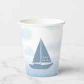 水彩画の青いヨット 男の子のベビーシャワー 紙コップ (正面)