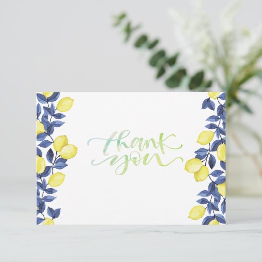 水彩画の青いレモン 地中海 サンキューカード (スタンド正面)