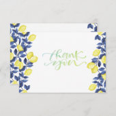 水彩画の青いレモン 地中海 サンキューカード (正面/裏面)