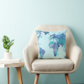 水彩画の青い世界地図 クッション (椅子)
