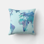 水彩画の青い世界地図 クッション (裏面)