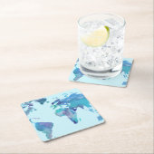 水彩画の青い世界地図 スクエアペーパーコースター (インサイチュ)