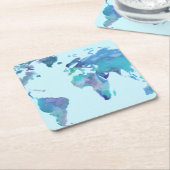 水彩画の青い世界地図 スクエアペーパーコースター (アングル)