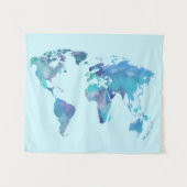 水彩画の青い世界地図 タペストリー (正面(横))