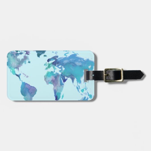 水彩画の青い世界地図 ラゲッジタグ (正面横)