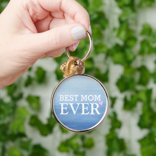 水彩画の青い勾配のピンクのハートの最も最高のなお母さん キーホルダー (手)