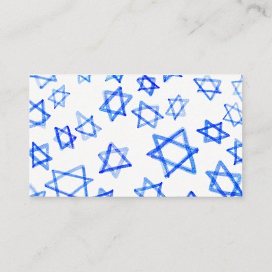 水彩画の青い星（ダビデの星）　バー・バットミツバの記念品 プレイスカード (裏面)