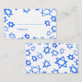 水彩画の青い星（ダビデの星）　バー・バットミツバの記念品 プレイスカード (正面/裏面)