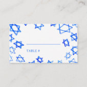 水彩画の青い星（ダビデの星）　バー・バットミツバの記念品 プレイスカード (正面)