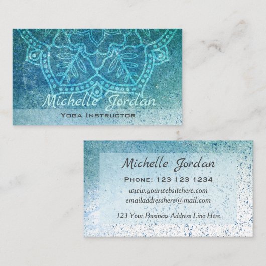 水彩画の青い曼荼羅のヨガのセラピー 名刺 (正面/裏面)