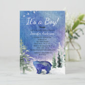 水彩画の青い森林くまの男の子のベビーシャワー 招待状 (スタンド正面)