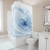 水彩画の青い波のモダンでコンテンポラリーなビーチ シャワーカーテン (インサイチュ)