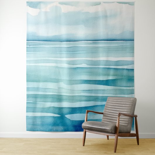 水彩画の青い海と空の風景 タペストリー (インサイチュ)