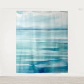 水彩画の青い海と空の風景 タペストリー (正面)
