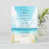 水彩画の青い海のビーチでのブライズメイドパーティー 招待状 (スタンド正面)