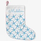 水彩画の青い海の星パターン|はあなたの名前を加えます スモールクリスマスストッキング (正面)