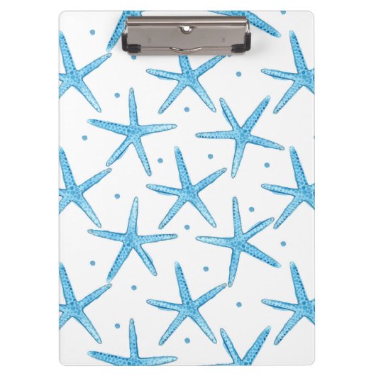 水彩画の青い海の星パターン クリップボード (正面)