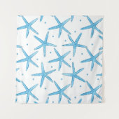 水彩画の青い海の星パターン タペストリー (正面)