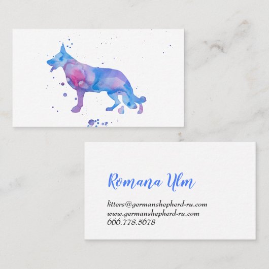 水彩画の青い牧羊犬の現代的なイラスト 名刺 (正面/裏面)