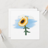 水彩画の青い空と黄色いひまわりのアート カード (正面/裏面インサイチュ)