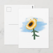 水彩画の青い空と黄色いひまわりアート ポストカード (正面/裏面)