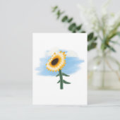 水彩画の青い空と黄色のひまわりアート ポストカード (スタンド正面)