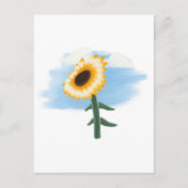 水彩画の青い空と黄色のひまわりアート ポストカード (正面)