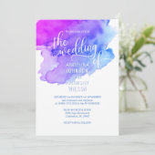 水彩画の青い紫色のすみれ色の結婚式招待状 招待状 (スタンド正面)