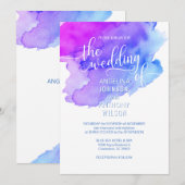 水彩画の青い紫色のすみれ色の結婚式招待状 招待状 (正面/裏面)