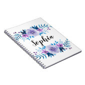 水彩画の青い紫色の花のリースのカスタムの文字 ノートブック (右側)