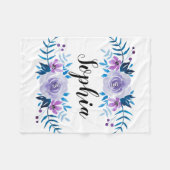 水彩画の青い紫色の花のリースのカスタムの文字 フリースブランケット (正面(横))