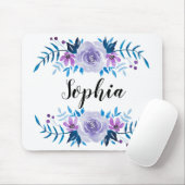 水彩画の青い紫色の花のリースのカスタムの文字 マウスパッド (マウス)
