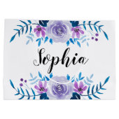 水彩画の青い紫色の花のリースのカスタムの文字 ラージペーパーバッグ (裏面)