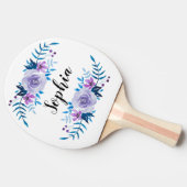 水彩画の青い紫色の花のリースのカスタムの文字 卓球ラケット (横)
