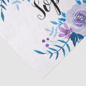 水彩画の青い紫色の花のリースのカスタムの文字 薄葉紙 (詳細)