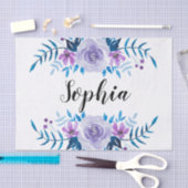 水彩画の青い紫色の花のリースのカスタムの文字 薄葉紙 (クラフト)