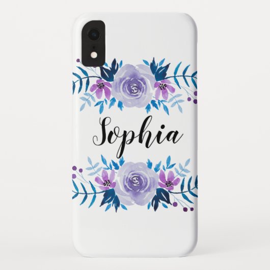 水彩画の青い紫色の花のリースのカスタムの文字 Case-Mate iPhoneケース (裏面)