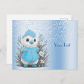 水彩画の青い花の鴨のポストカード ポストカード (正面/裏面)