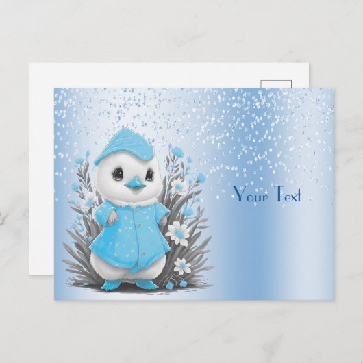 水彩画の青い花の鴨のポストカード ポストカード (正面/裏面)