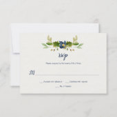 水彩画の青い花、ドングリ、カシはRSVP |を去ります 出欠カード (正面)