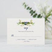 水彩画の青い花、ドングリ、カシはRSVP |を去ります 出欠カード (スタンド正面)