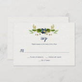 水彩画の青い花、ドングリ、カシはRSVP |を去ります 出欠カード (正面/裏面)